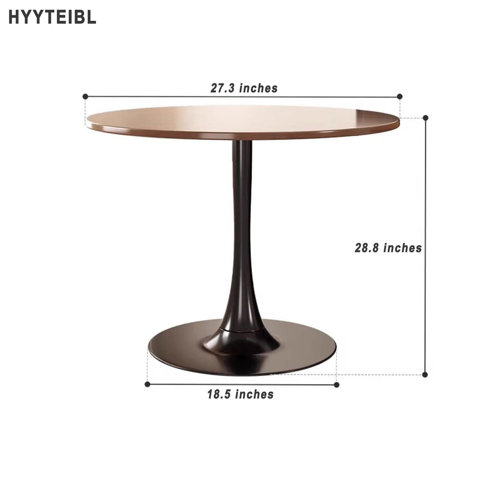 HYYTEIBL 27.3" Round Tulip Dining Table for 2-4 People with Walnut Top and Black Metal Pedestal Base, Mid-Century Modern Small Space Table for Kitchen, Living Room, Cafe