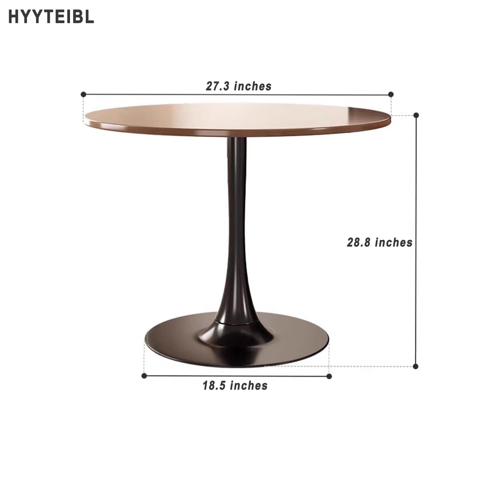 HYYTEIBL 27.3" Round Tulip Dining Table for 2-4 People with Walnut Top and Black Metal Pedestal Base, Mid-Century Modern Small Space Table for Kitchen, Living Room, Cafe