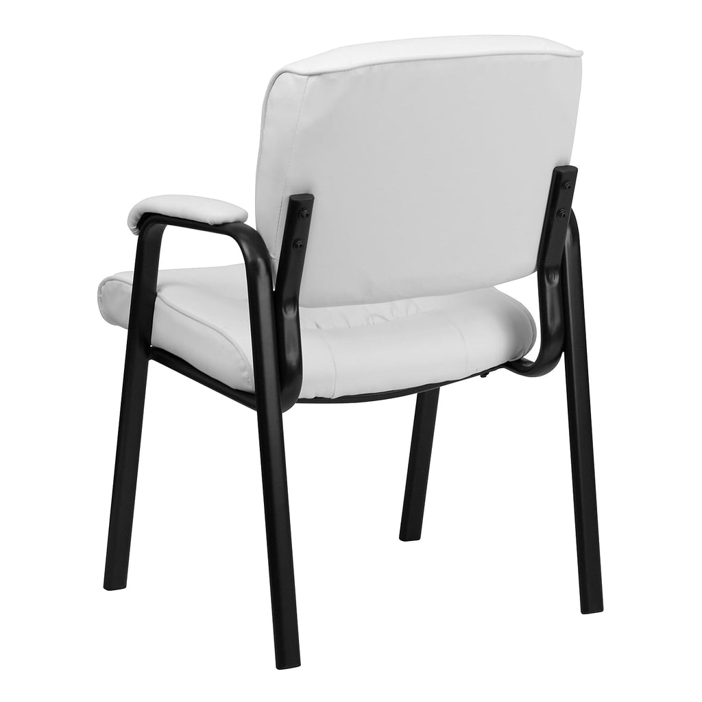Haeger White Leather Soft Executive Side Reception Chair with Black Metal Frame