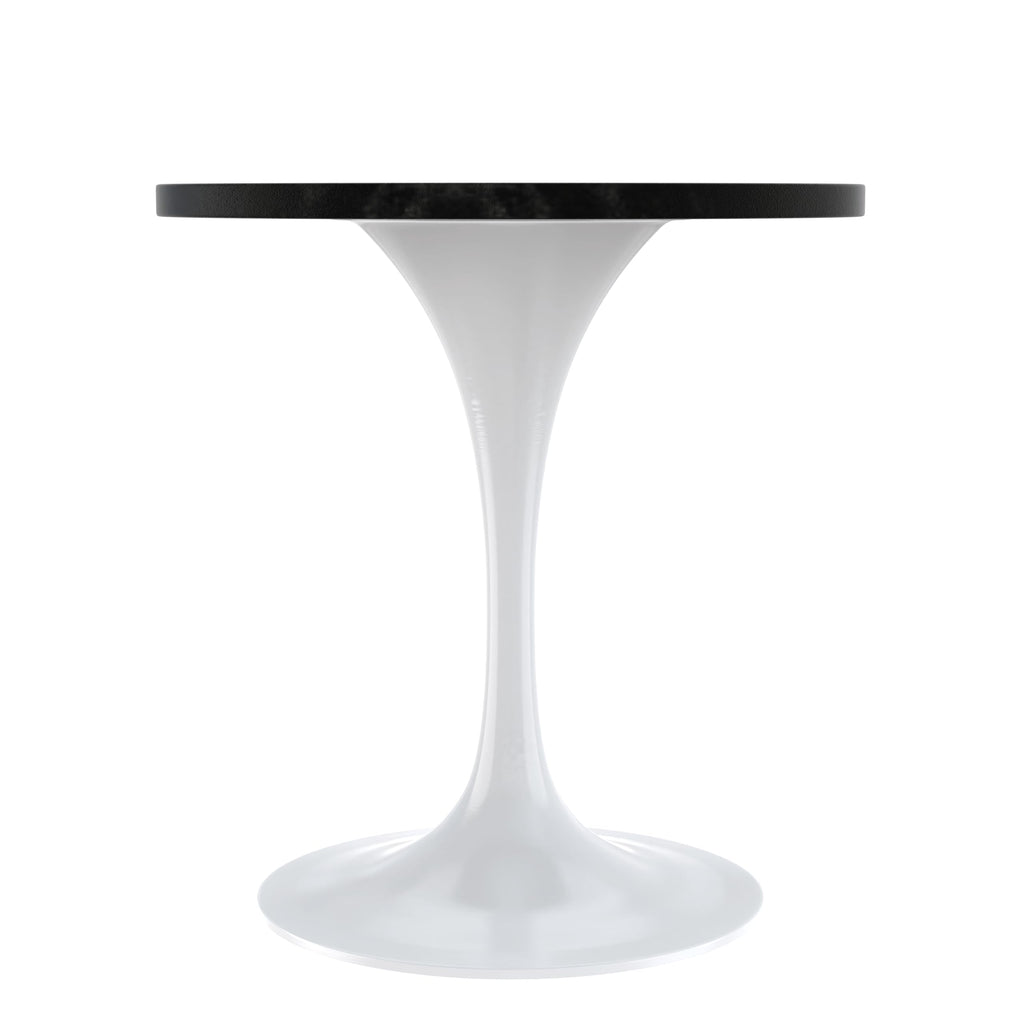 LeisureMod Verve Mid-Century Modern 27 Inch Round Dining Table, MDF Wood Tabletop with White Steel Pedestal Base, Contemporary Kitchen & Dining Room Table, Small Space Breakfast Table, Black