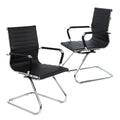 Conference Room Chairs Set of 2, Waiting Room Chairs with Arms, Faux Leather Reception Chairs No Wheels, Office Guest Chairs with Mid Back Support and Chrome Sled Base, Black