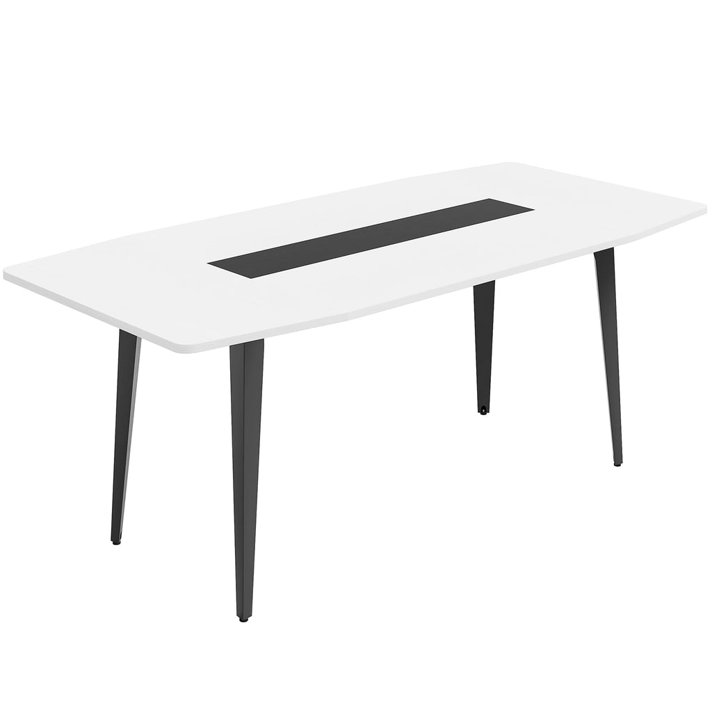 6FT Conference Table, 70.86L x 35.43W x 29.52H Inches Boat Shaped Meeting Table, Modern Seminar Table for Office Meeting Conference Room (6ft, White & Black)
