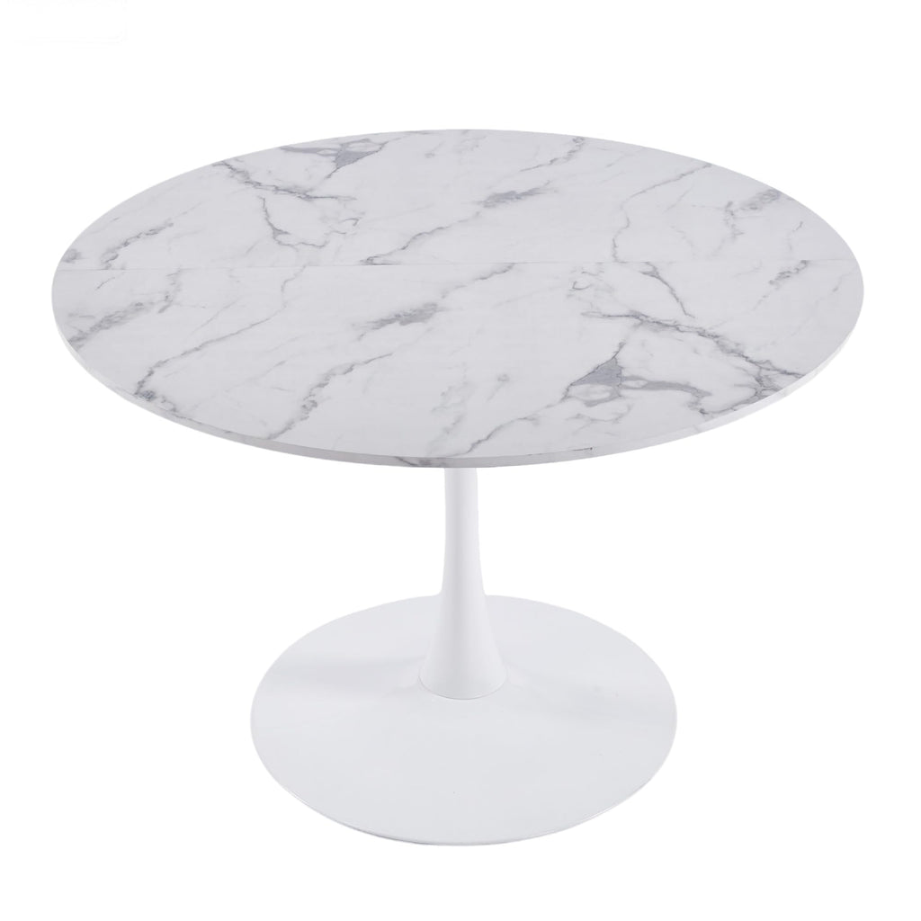 Sybrioka 42" Tulip Table for 4-6 Persons Modern Round Dining Table, Mid-Century Modern White Marble Small Kitchen Table with MDF Wooden Top, Leisure Coffee Table for Living Room, Dining Room, Office