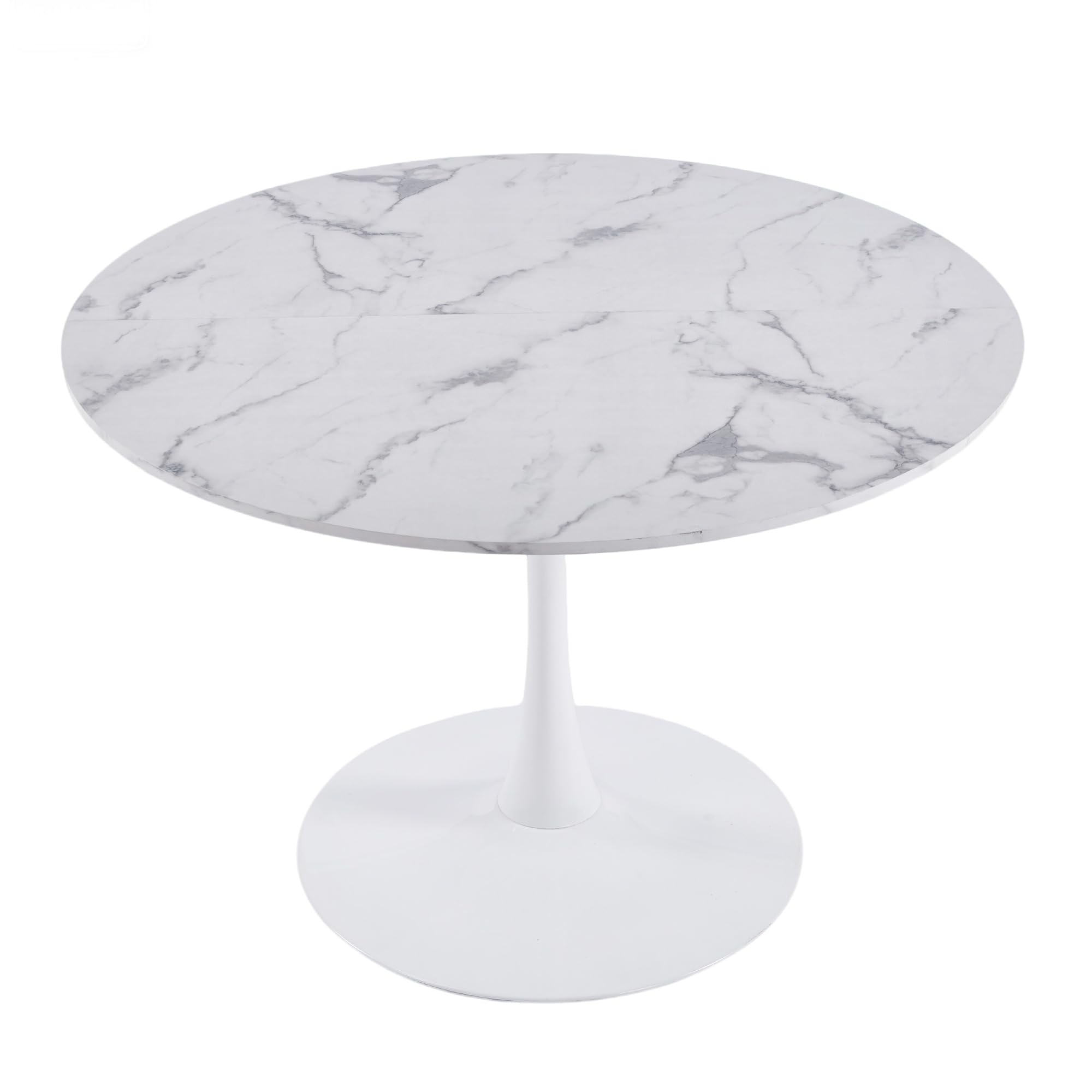 Sybrioka 42" Tulip Table for 4-6 Persons Modern Round Dining Table, Mid-Century Modern White Marble Small Kitchen Table with MDF Wooden Top, Leisure Coffee Table for Living Room, Dining Room, Office
