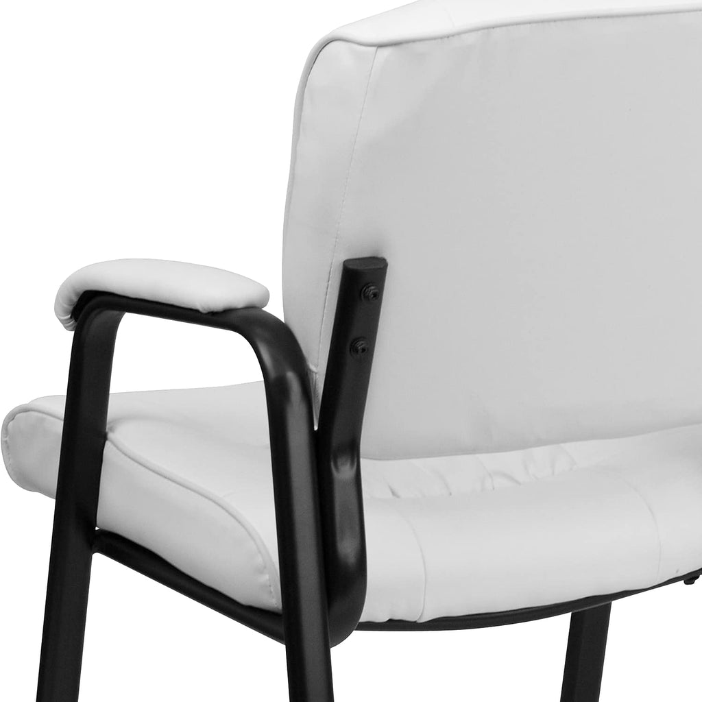Haeger White Leather Soft Executive Side Reception Chair with Black Metal Frame