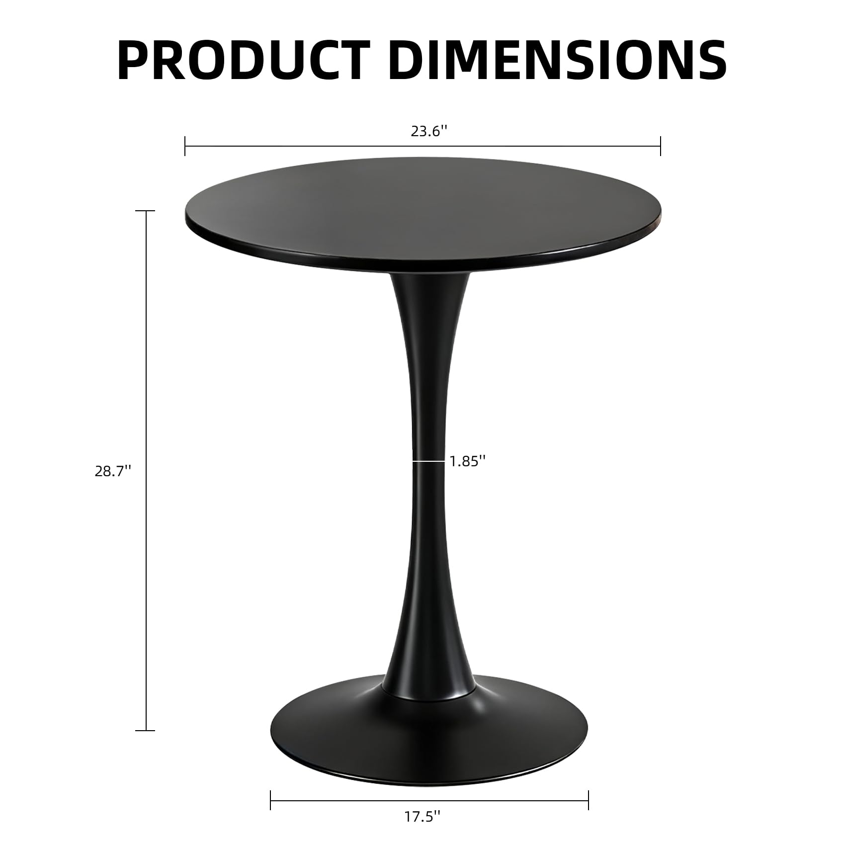 Hansweld Round Dining Table, 24" Circle Tulip Table with Thickened Tabletop & Metal Pedestal, Mid Century Modern Bistro Table for Kitchen, Small Places, Living Room, Cafe (Black)