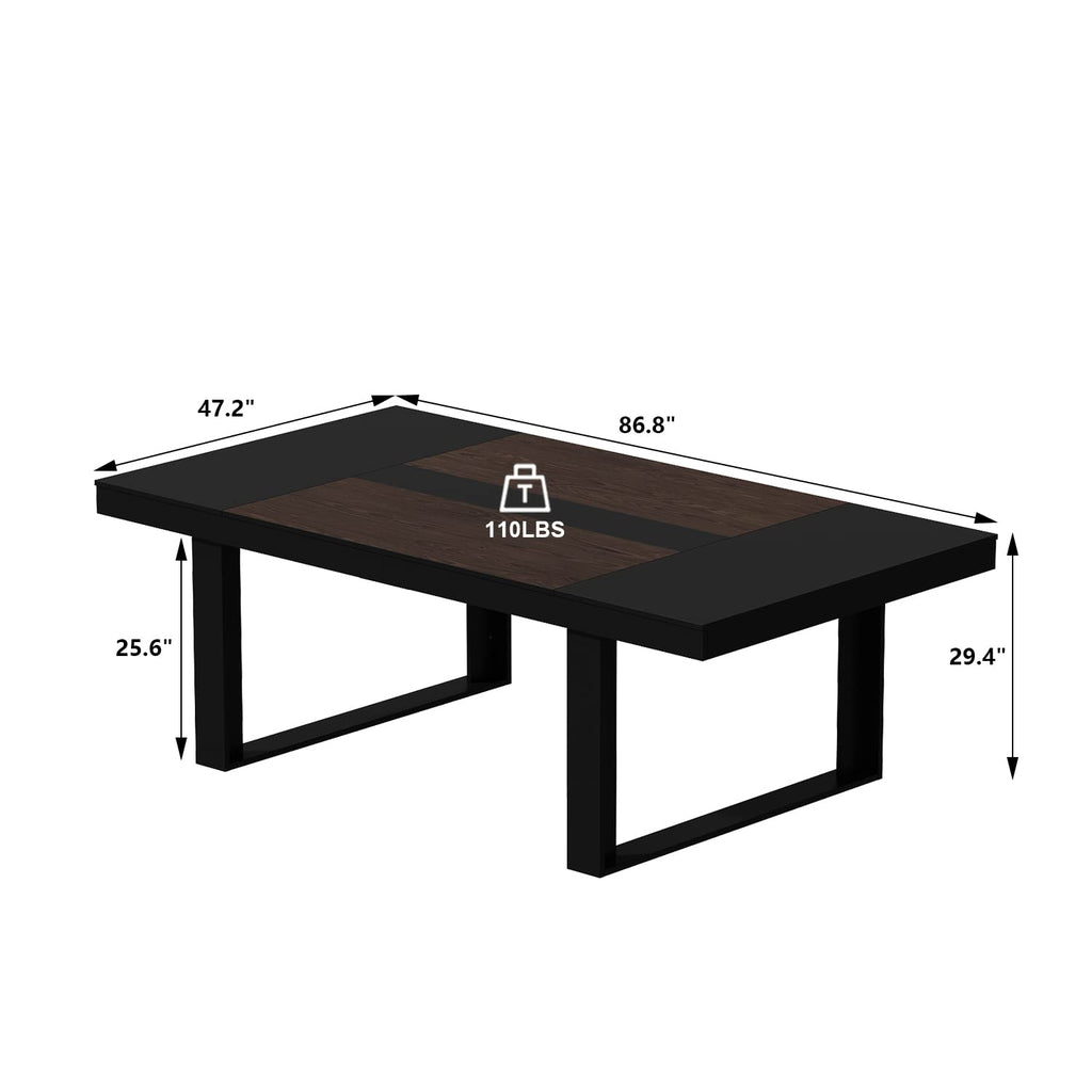 7FT Conference Table for 6-8 People, Large Rectangular Meeting Table, Modern Seminar Table for Office Meeting Conference Room, Black and Deep Brown (86.8”L x 47.2”W x 29.4”H)