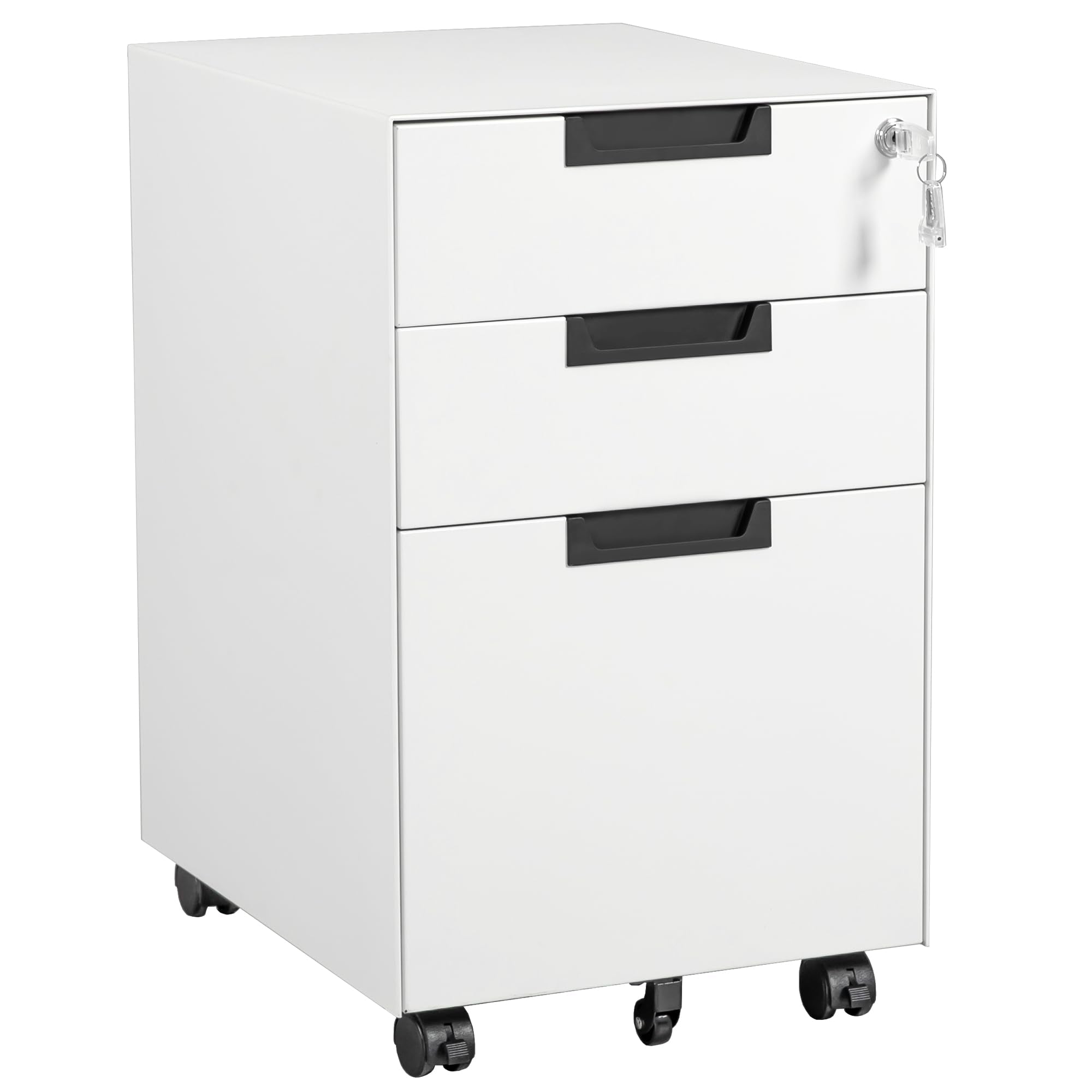 3 Drawer Mobile File Cabinet with Lock,Under Desk Metal Small Filing Cabinets for Home Office Organizer Letters/Legal/A4(Fully Assembled Except Wheels-White)