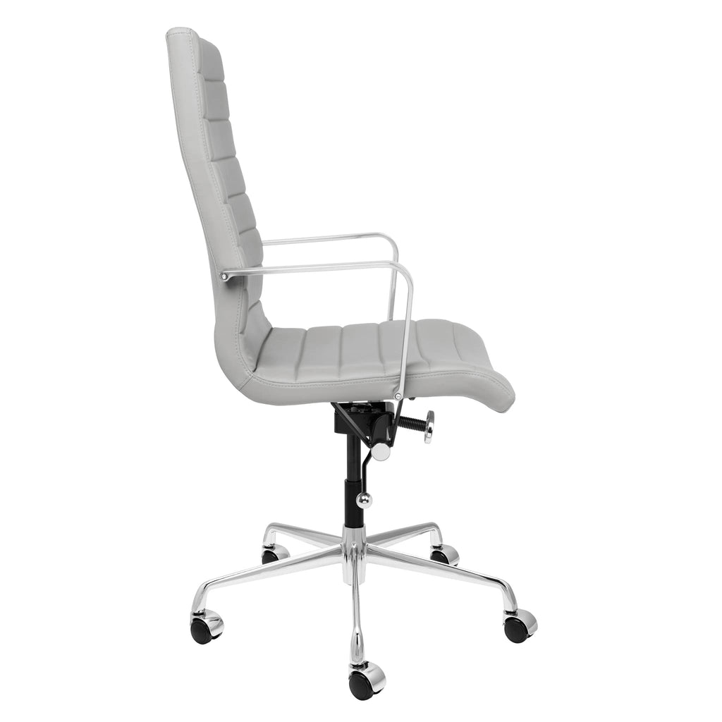 Ribbed Office Chair - Tall Back Desk Chair with Arm Rest, Swivel & Cushion Availability, Made of Faux Leather, Grey, Computer Chair