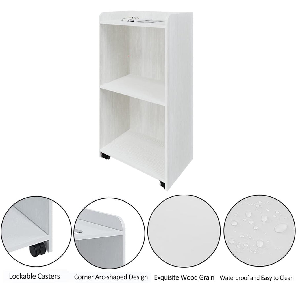Podium Stand Portable with Wheels, floor stand for church, meeting, debate with large storage area (white)
