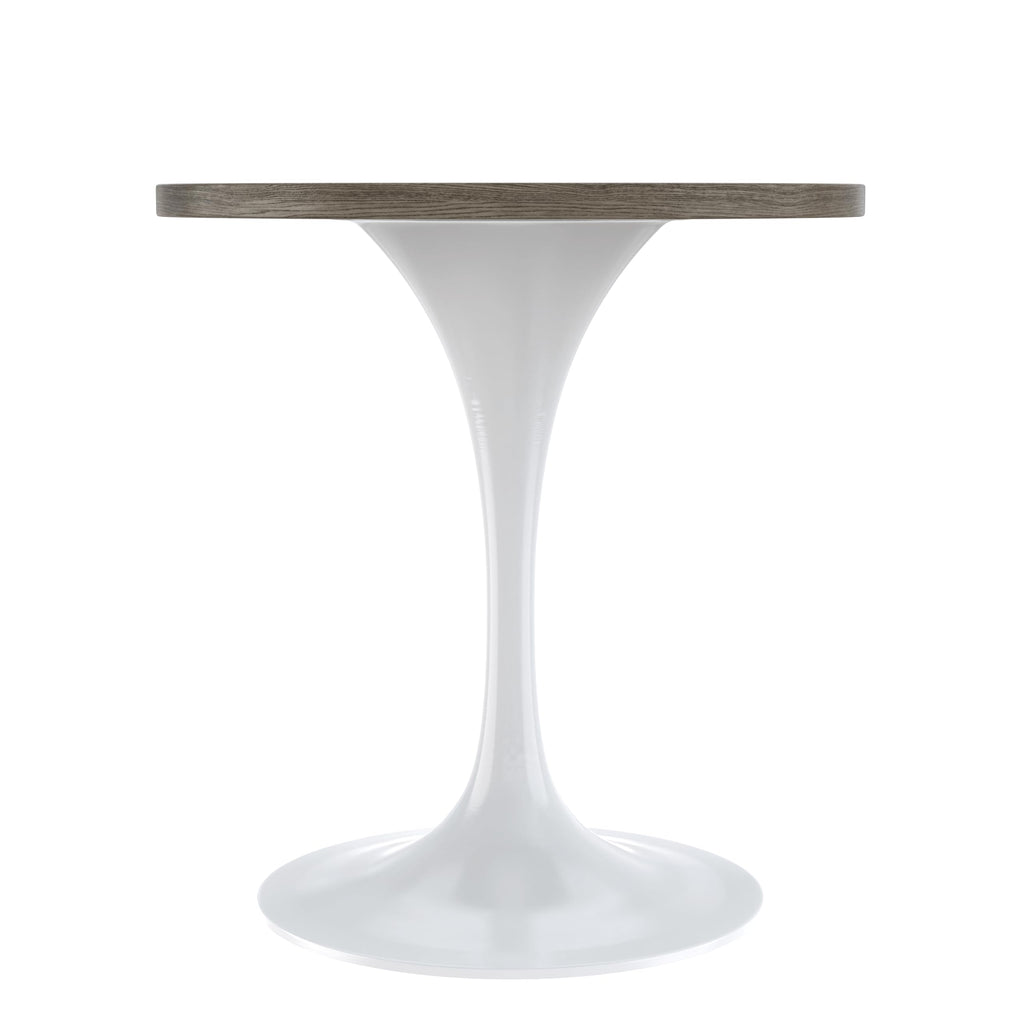 LeisureMod Verve Mid-Century Modern 27 Inch Round Dining Table, MDF Wood Tabletop with White Steel Pedestal Base, Contemporary Kitchen & Dining Room Table, Small Space Breakfast Table, Dark Maple