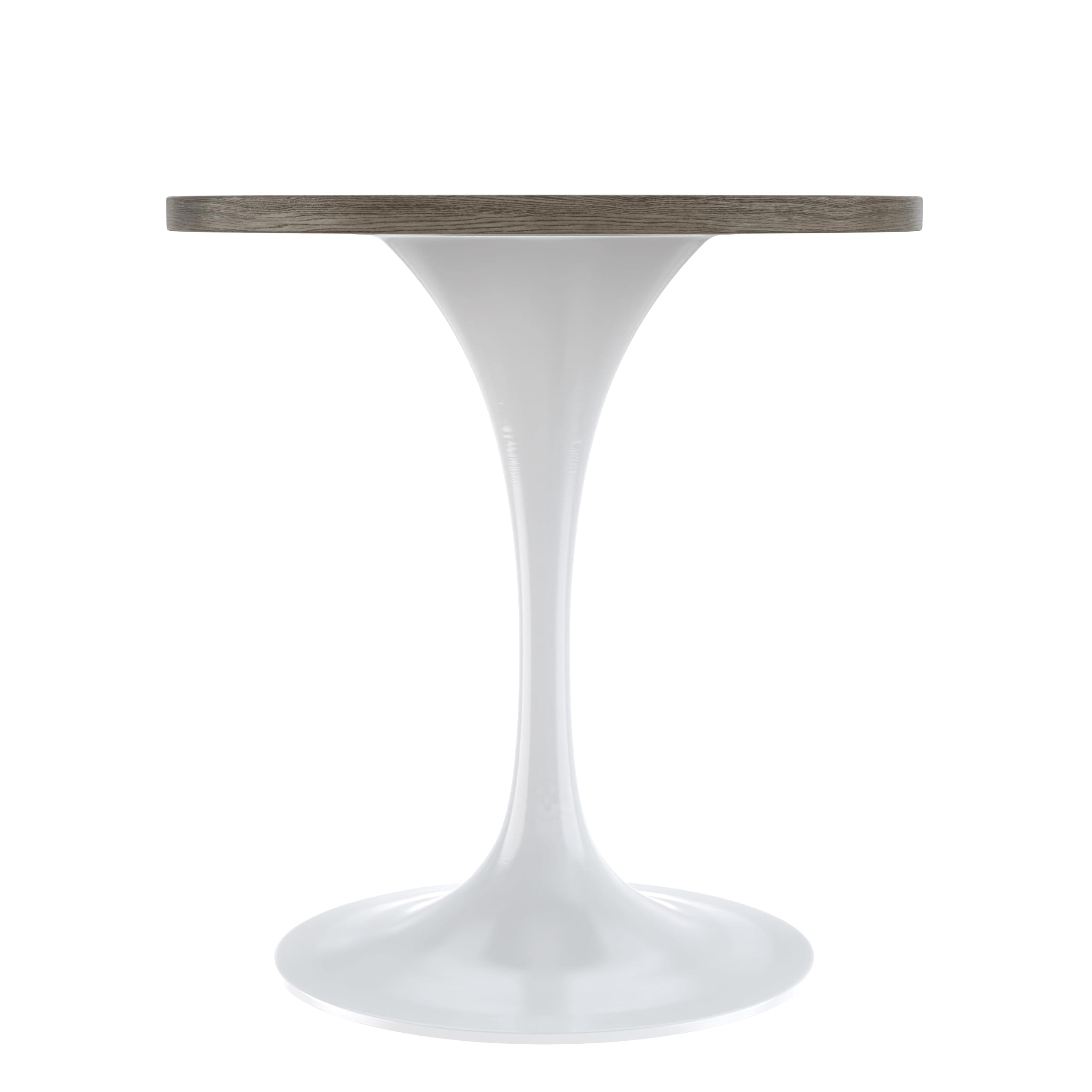 LeisureMod Verve Mid-Century Modern 27 Inch Round Dining Table, MDF Wood Tabletop with White Steel Pedestal Base, Contemporary Kitchen & Dining Room Table, Small Space Breakfast Table, Dark Maple