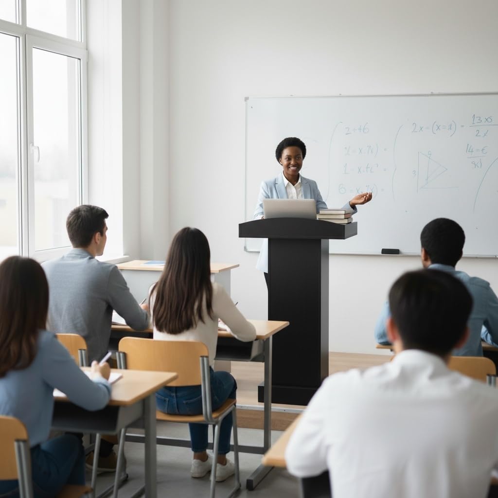 Podium Stand - 47.2" Tall Classic Black Podium Standing Lectern with Storage Shelves for Classroom, Presentation, Church, Hostess Stand and Wedding Speech