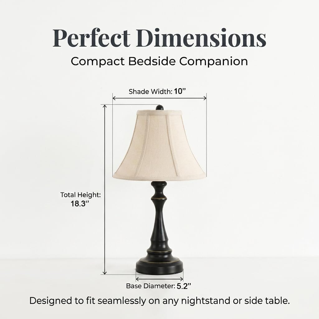 Traditional Table Lamp, Black Farmhouse Desk Lamp with Fabric Shade