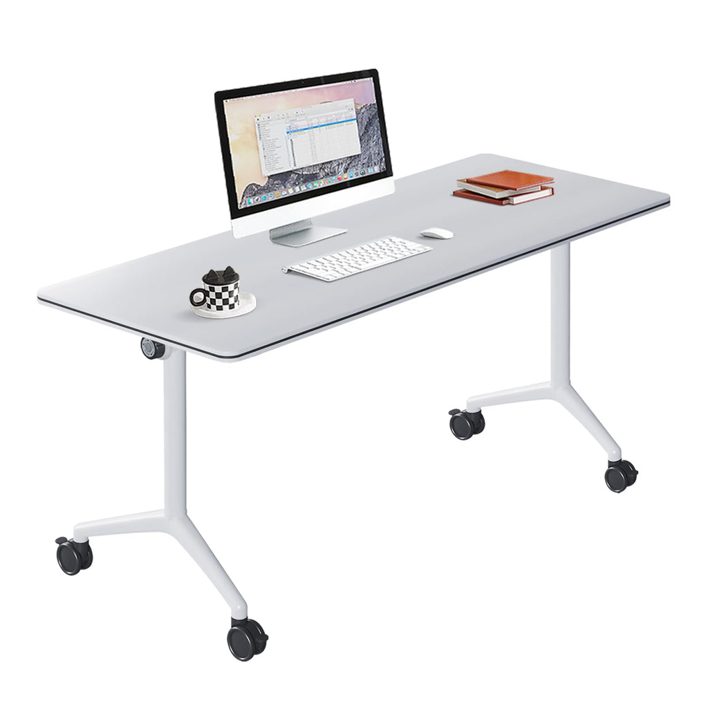 Folding Conference Table with Wheels, Flip-Top, 55.1in, 2 Pack, White