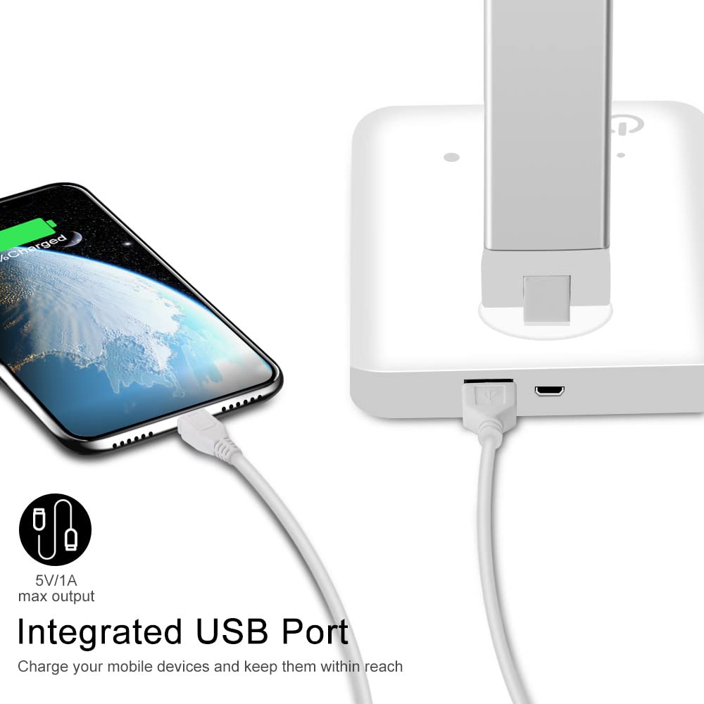Multifunctional LED Desk Lamp with Wireless Charger, USB Charging Port, 5 Lighting Modes,5 Brightness Levels, Sensitive Control, 30/62 min Auto Timer, Eye-Caring Office Lamp with Adapter
