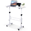 Standing Desk Adjustable Height, Mobile Stand Up Desk with Wheels Small Computer Desk Rolling Desk, Portable Laptop Desk White Standing Table Home Office Desks 16"x31.5" Height 27"-43.5"