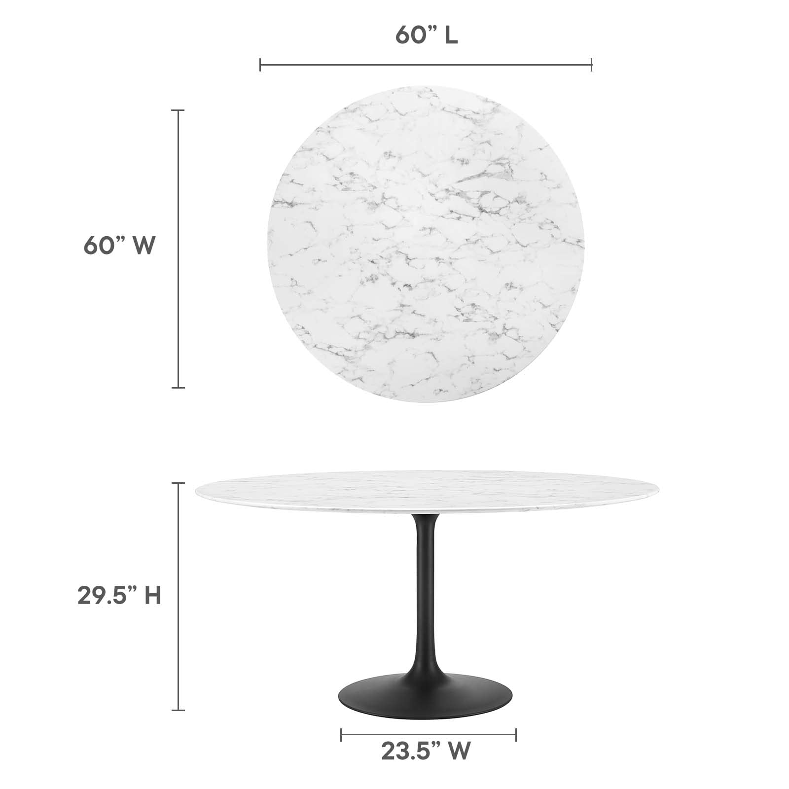 Modway Lippa Round 60" Mid-Century Modern Artificial Marble Dining Table in Black White
