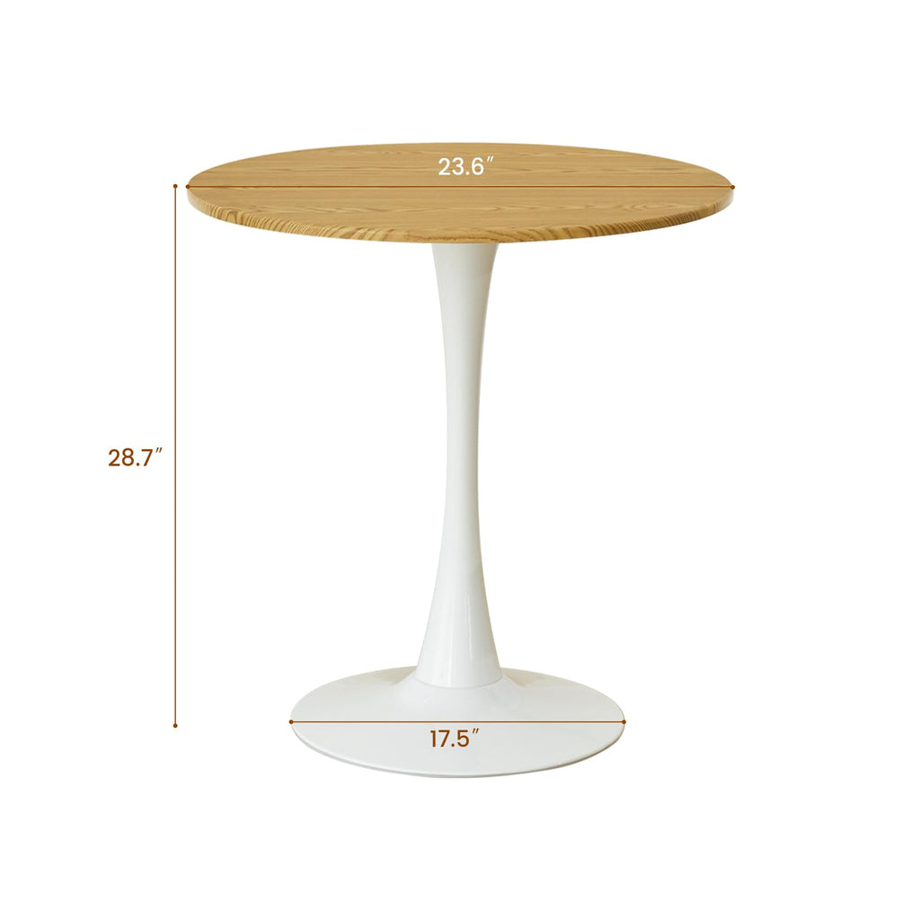 Hansweld Round Dining Table, 24" Circle Tulip Table with Thickened Tabletop & Metal Pedestal, Mid Century Modern Bistro Table for Kitchen, Small Places, Living Room, Cafe (Light Brown)