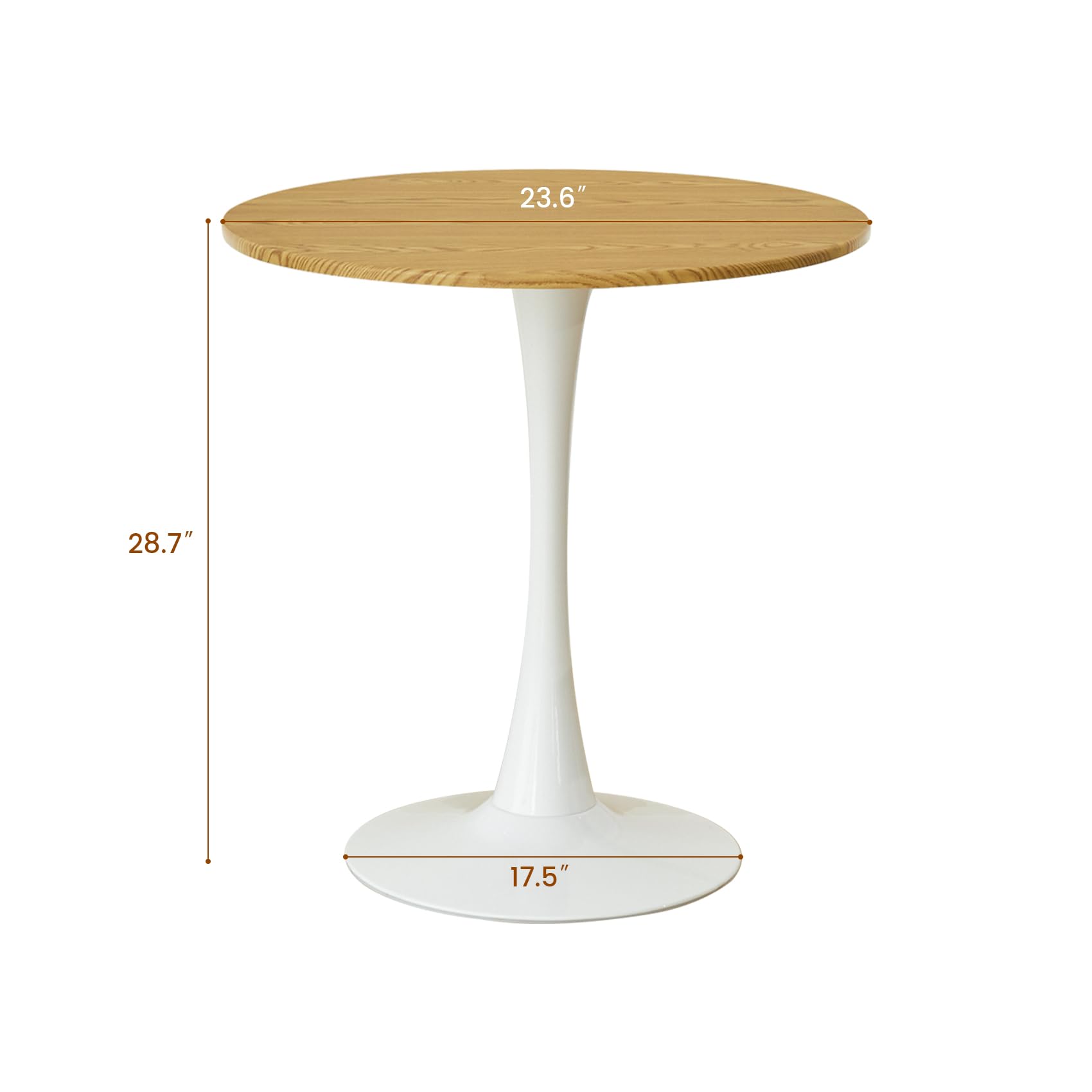 Hansweld Round Dining Table, 24" Circle Tulip Table with Thickened Tabletop & Metal Pedestal, Mid Century Modern Bistro Table for Kitchen, Small Places, Living Room, Cafe (Light Brown)
