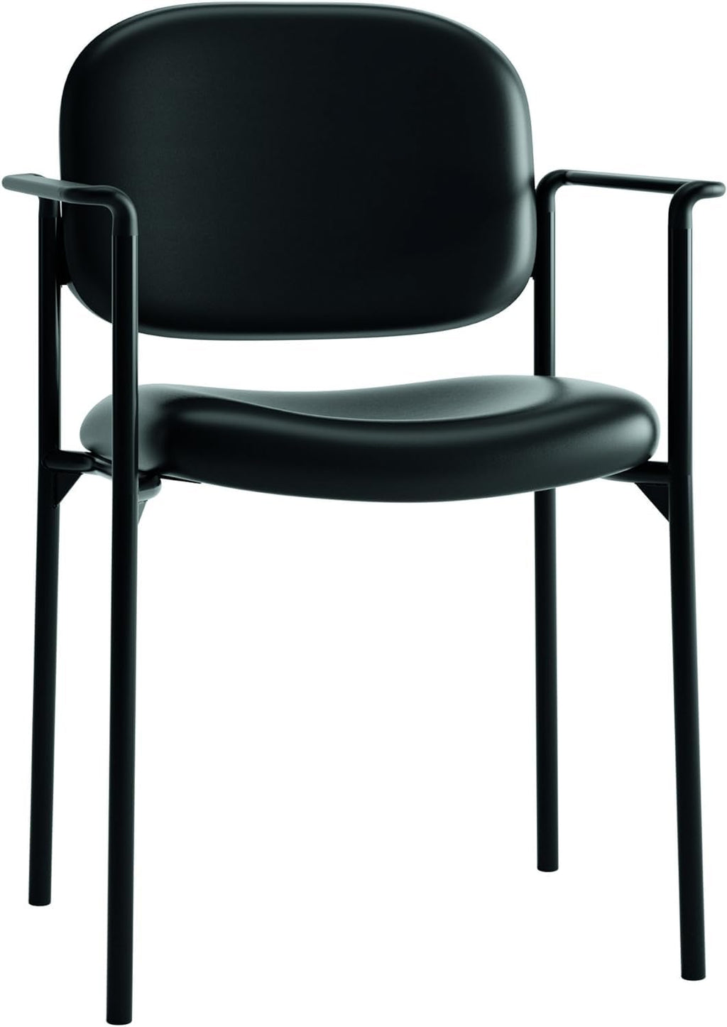 Leather Guest Office Chair with Arms, Stackable Seating for Waiting Rooms, Lobbies, Conference Areas, and Offices, Side Chair for Reception and Training Spaces, Black