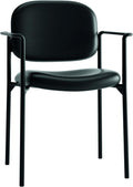 Leather Guest Office Chair with Arms, Stackable Seating for Waiting Rooms, Lobbies, Conference Areas, and Offices, Side Chair for Reception and Training Spaces, Black