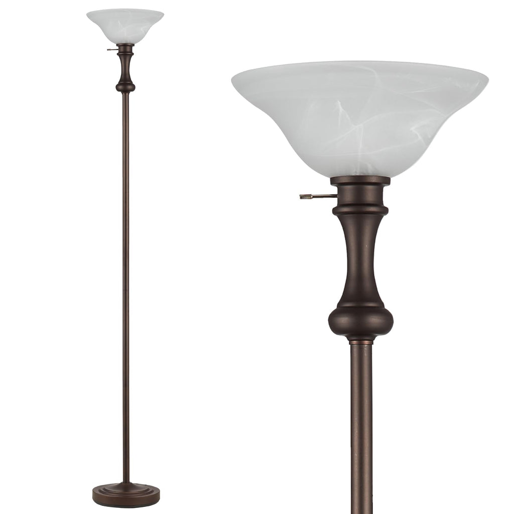 Torchiere Brown Floor Lamp for Living Room with Glass Shade-71IN