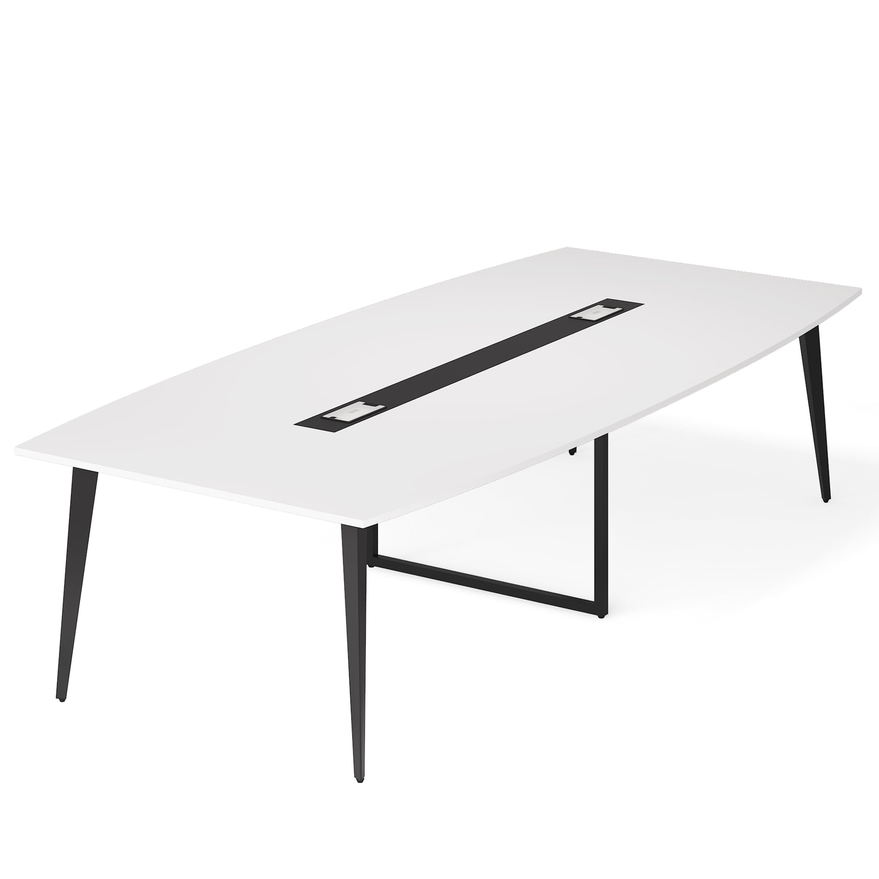 8FT Conference Table, 94.48L x 47.21W x 29.52H Inches Boat Shaped Meeting Table with Rectangle Grommet, Modern Seminar Table for Office Meeting Conference Room (White & Black, 8ft)