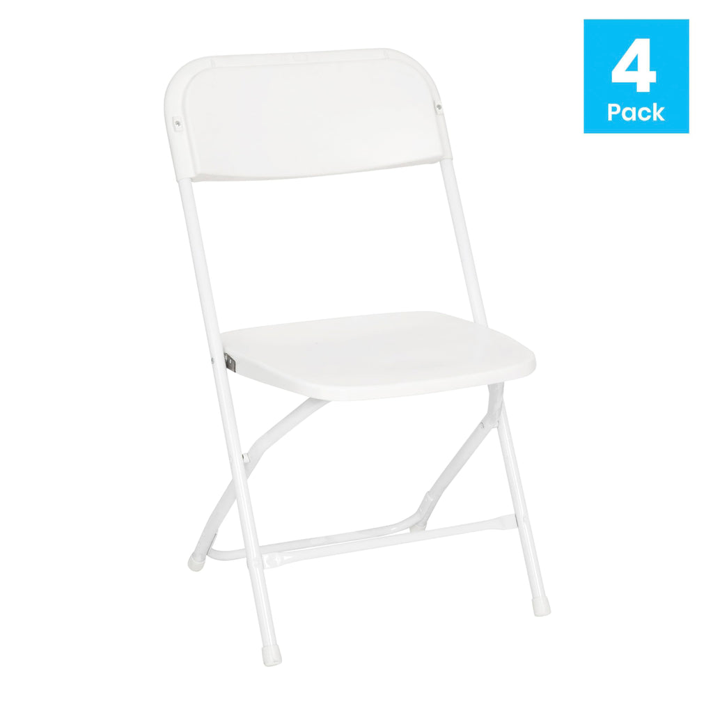 Set of 4, Hercules Series Big & Tall Stackable Plastic Folding Chairs, Extra Wide Commercial Event Seats,  White