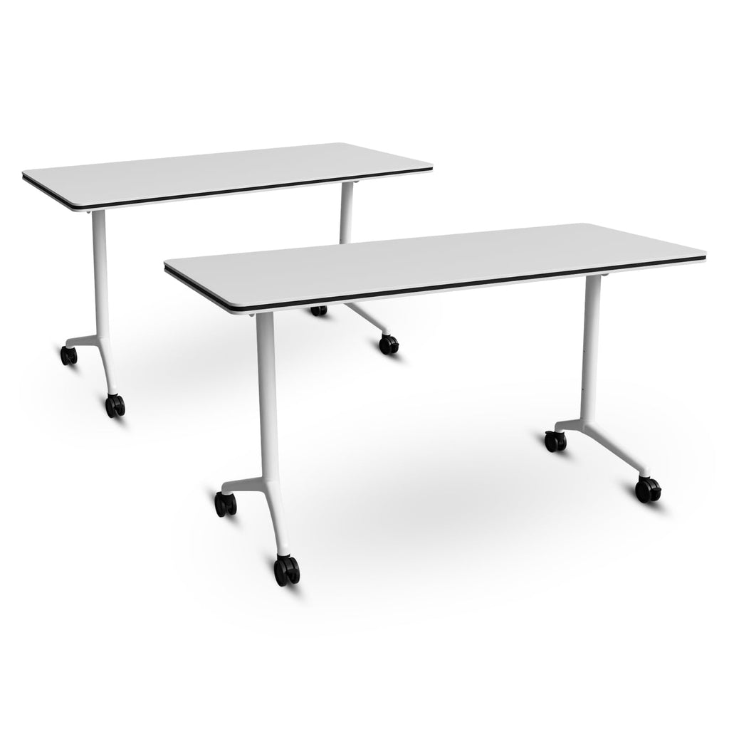 Folding Conference Table with Wheels, Flip-Top, 47.2in, 2 Pack, White
