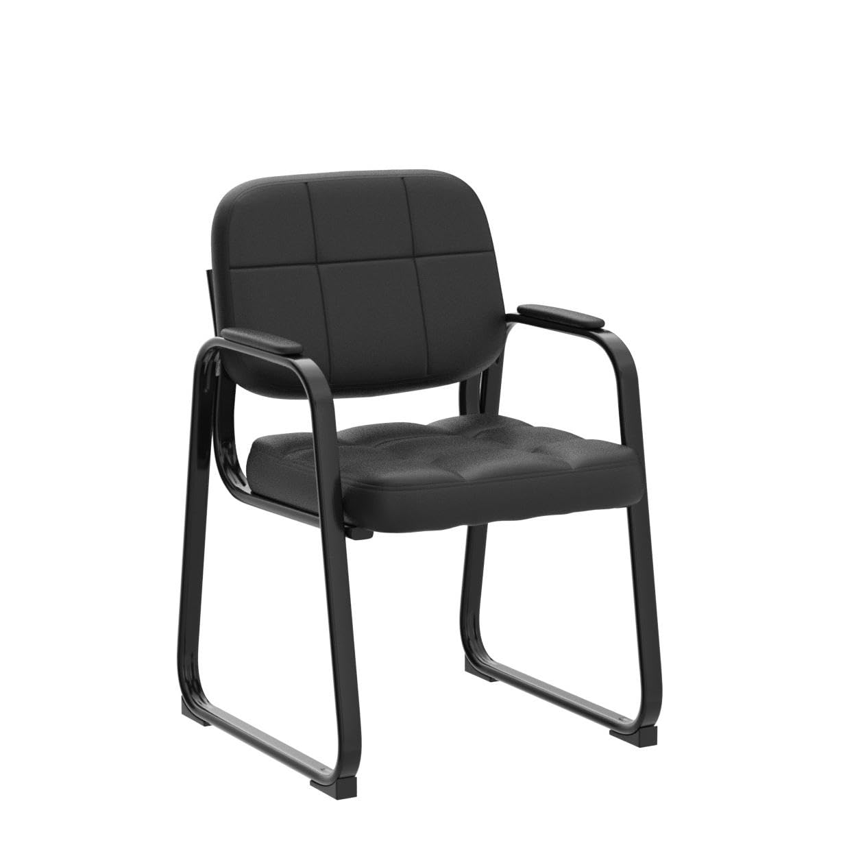 4 Pack, Waiting Room Guest Chair with Bonded Leather Padded Arm Rest for Office Reception and Conference Desk Black with Sled Base