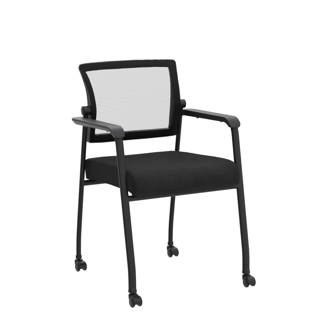 4 Pack Black, Waiting Room Chairs with Wheels, Adjustable Mesh Backrest, Desk Chair with Ergonomic Lumbar Support and Thickened Seats Cushion,