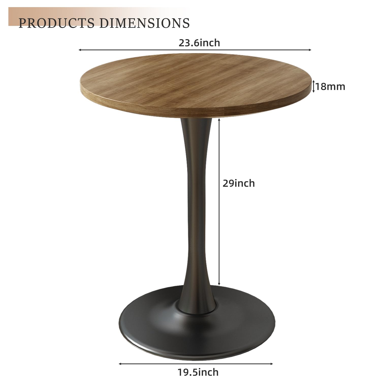 Kasinali Round Dining Table 24" Circle Tulip Table with Wood Thickened Tabletop & Sturdy Metal Pedestal Mid Century Modern Farmhouse Kitchen Tables 2 People Small Places Living Room Cafe,Somber Walnut
