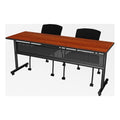 72 x 24 Inch Flip-Top Nesting Table, Cherry Finish, 1-Inch Thick Thermal Fused Melamine Top, Includes 2 Mesh Stackable Guest Chairs, Space-Saving Conference or Training Room Set