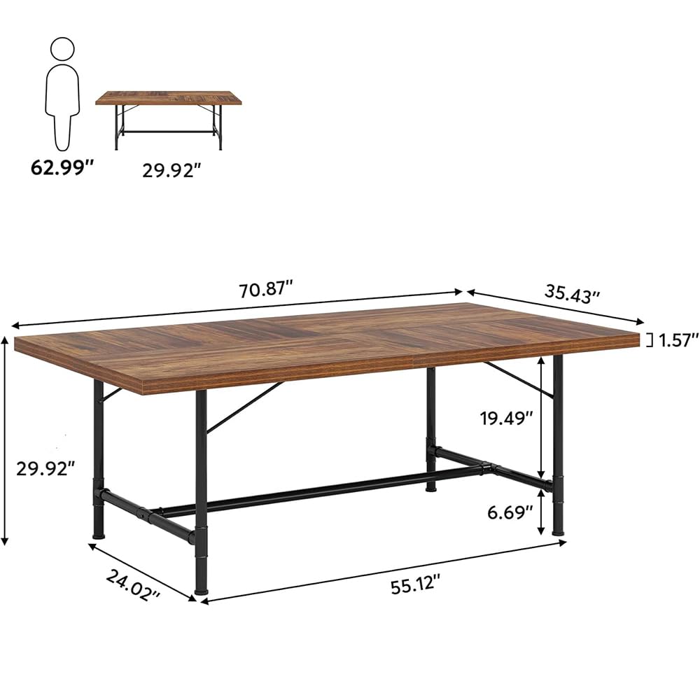 6FT Conference Table, Rustic Rectangle 70.8" W x 35.4" D Meeting Table, Modern Seminar Table Boardroom Desk for Office Meeting Conference Room (6ft, Rustic)