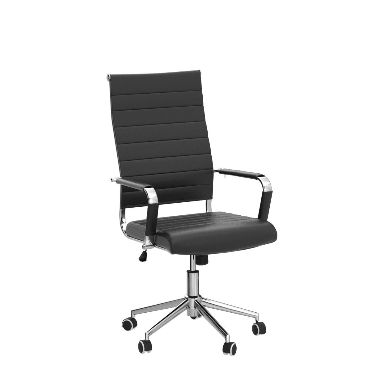 Office Desk Chair, Ergonomic Leather Modern Conference Room Chairs, Executive Ribbed Height Adjustable Swivel Rolling Chair for Home Office. (Black)