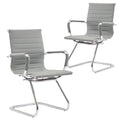 Conference Room Chairs Set of 2, Waiting Room Chairs with Arms, Faux Leather Reception Chairs No Wheels, Office Guest Chairs with Mid Back Support and Chrome Sled Base, Grey