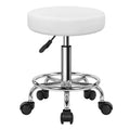 PU Leather Round Rolling Stool with Foot Rest Swivel Height Adjustable Stool Spa Drafting Salon Tattoo Work Office Massage Task Chair White Small (White)
