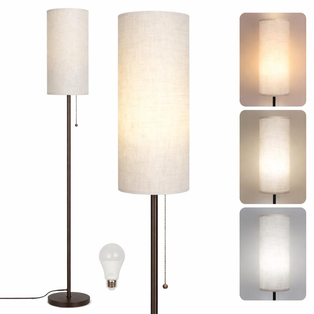 Floor Lamp for Living Room, Modern Standing Lamps with Lampshade, Minimalist Tall Lamp with Chain Switch for Living Room, LED Bulb Included (Beige+Brown)