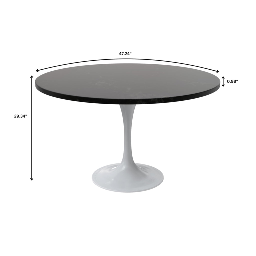 Verve Mid-Century Modern 48 Inch Round Dining Table, MDF Wood Tabletop with White Steel Pedestal Base, Large Pedestal Kitchen & Dining Room Table, Breakfast Nook Table (Black)