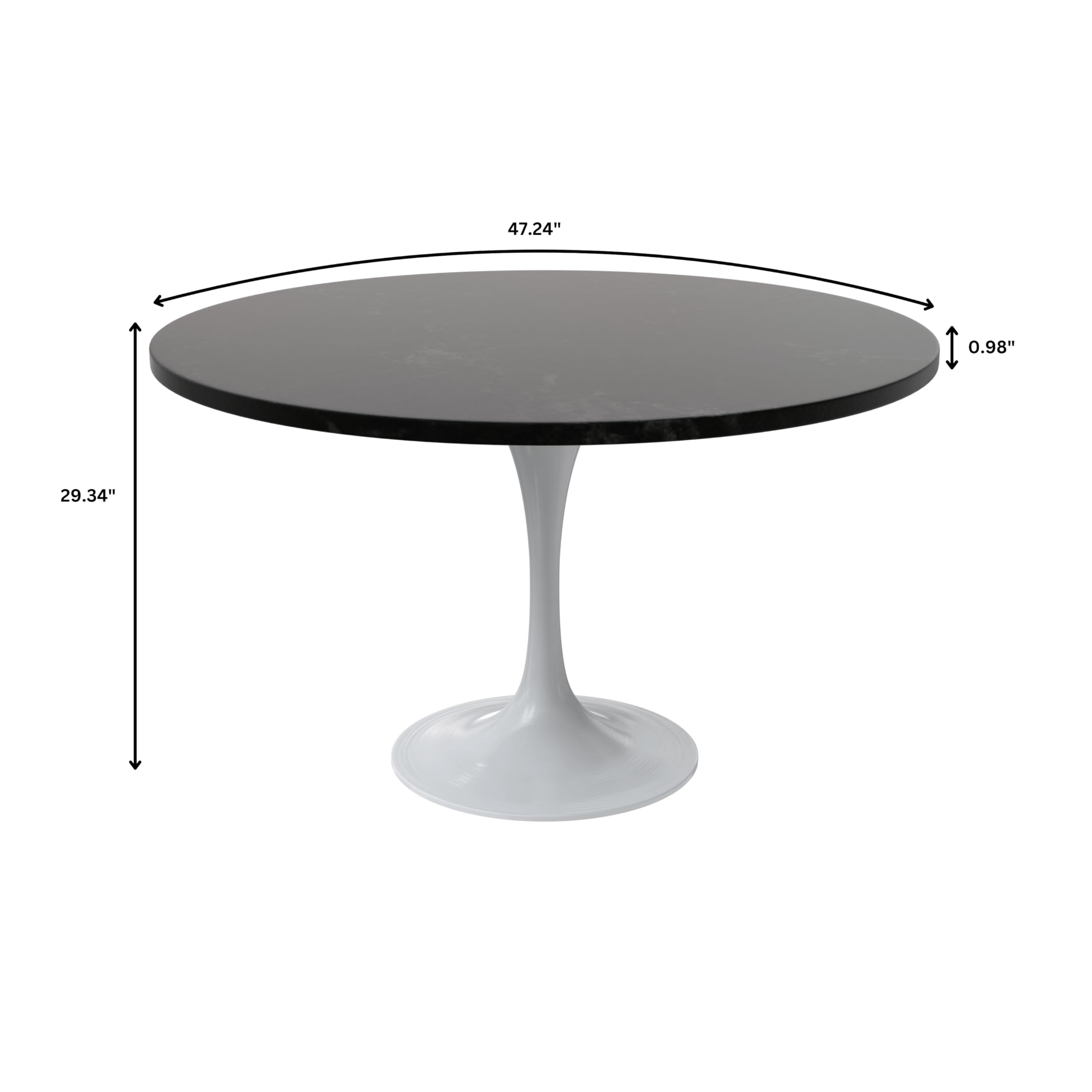 Verve Mid-Century Modern 48 Inch Round Dining Table, MDF Wood Tabletop with White Steel Pedestal Base, Large Pedestal Kitchen & Dining Room Table, Breakfast Nook Table (Black)