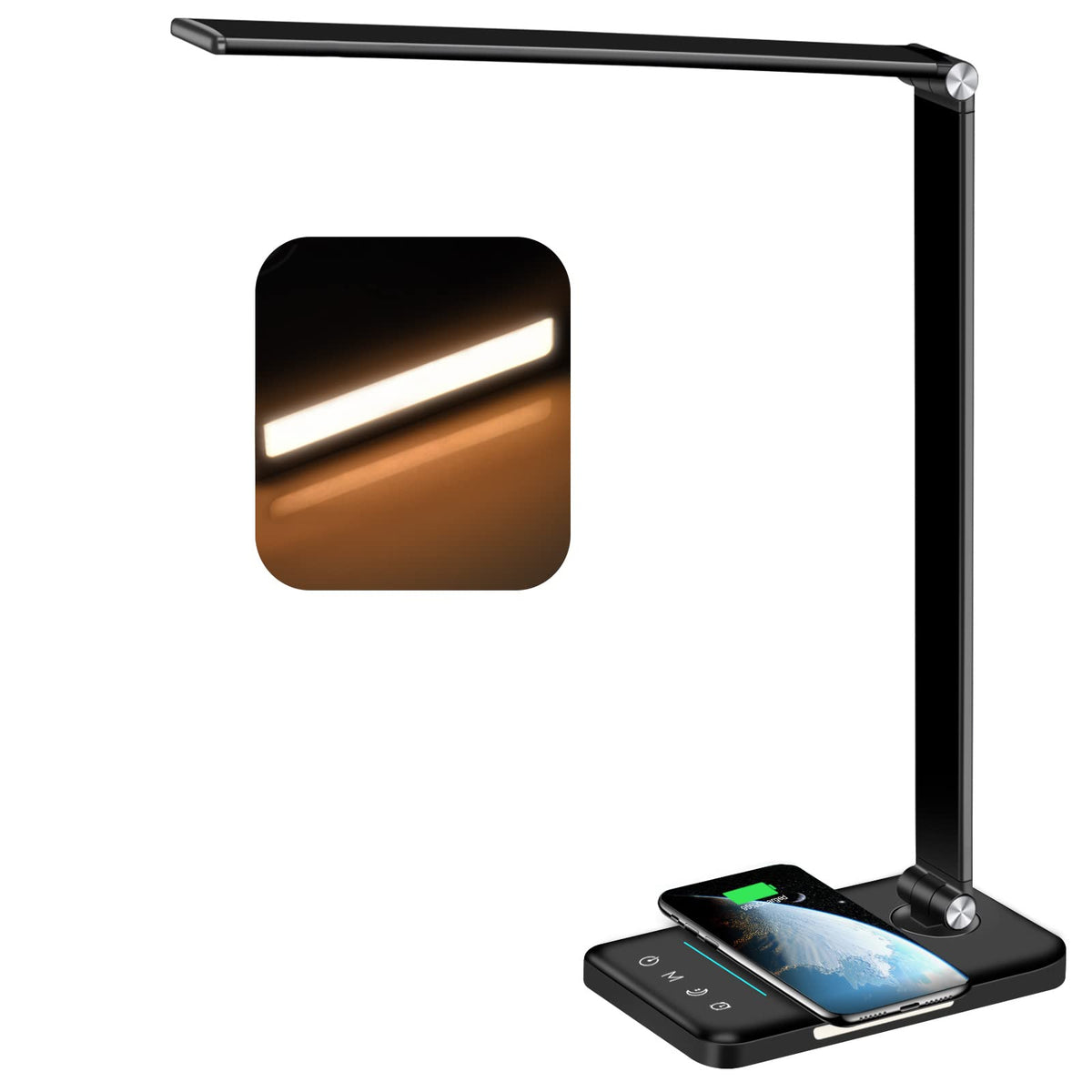 8-in-1 LED Desk Lamp with 10W Fast Wireless Charger,USB Charging Port,Desk Lamps for Home Office,5 Color Mode 7 Brightness Desk Light Night Light,40Min Timer, Reading Table Lamp for Bedroom