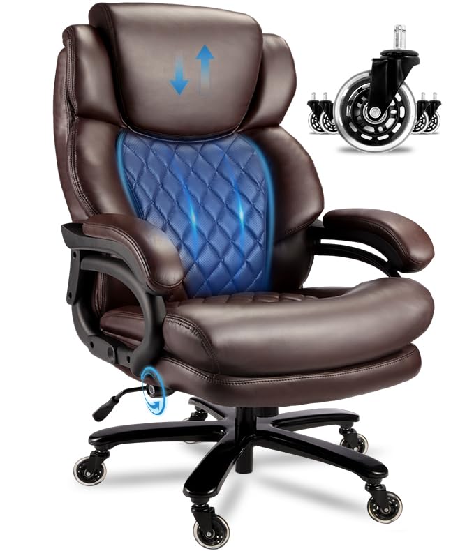 800lbs Big and Tall Office Chair, Executive Chair with Adjustable Headrest, High Back Extra Wide Seat, Heavy Duty PU Leather for Home Office, Comfortable Large Computer Desk Chair