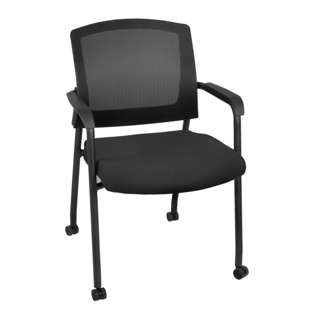 48 x 24 in Flip-Top Nesting Table with 2 Mesh Guest Chairs, Mahogany Laminate, 1-Inch Thick Thermal Fused Melamine Top, Black T Edge Banding, Space-Saving Training Room Furniture Set