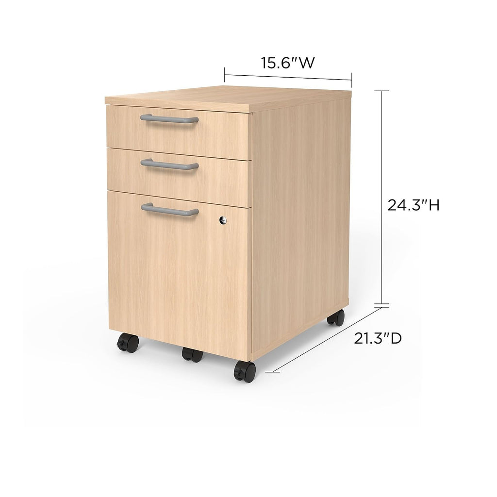 3-Drawer Vertical File Cabinet, Letter & Legal Size Documents, Lockable & Mobile, 21.3" D x 15.6" W x 24.3" H, Natural