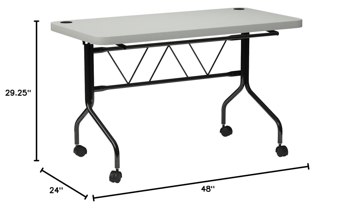 Resin Multipurpose Flip Training Table with Locking Casters for Home or Office, 4 Feet Light Gray