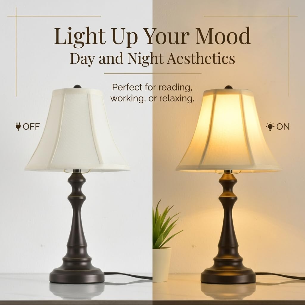 Traditional Table Lamp, Vintage Desk Lamp for Living Room with Fabric Shade, Farmhouse Bedside Lamp Brown Finish for Bedroom Nightstand Office Hotel (Pack-01)