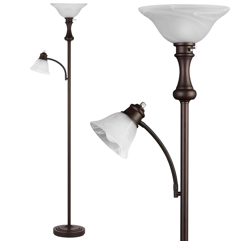 Torchiere Brown Floor Lamp with Adjustable Angle Reading Lamp-71IN