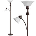 Torchiere Brown Floor Lamp with Adjustable Angle Reading Lamp-71IN