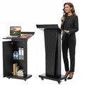 Metal Podium Stand with Wheels, 50.4"Heavy-Duty Mobile Metal Lectern with Storage Cabinets, Portable Pulpit for Church, School, Office and Conference